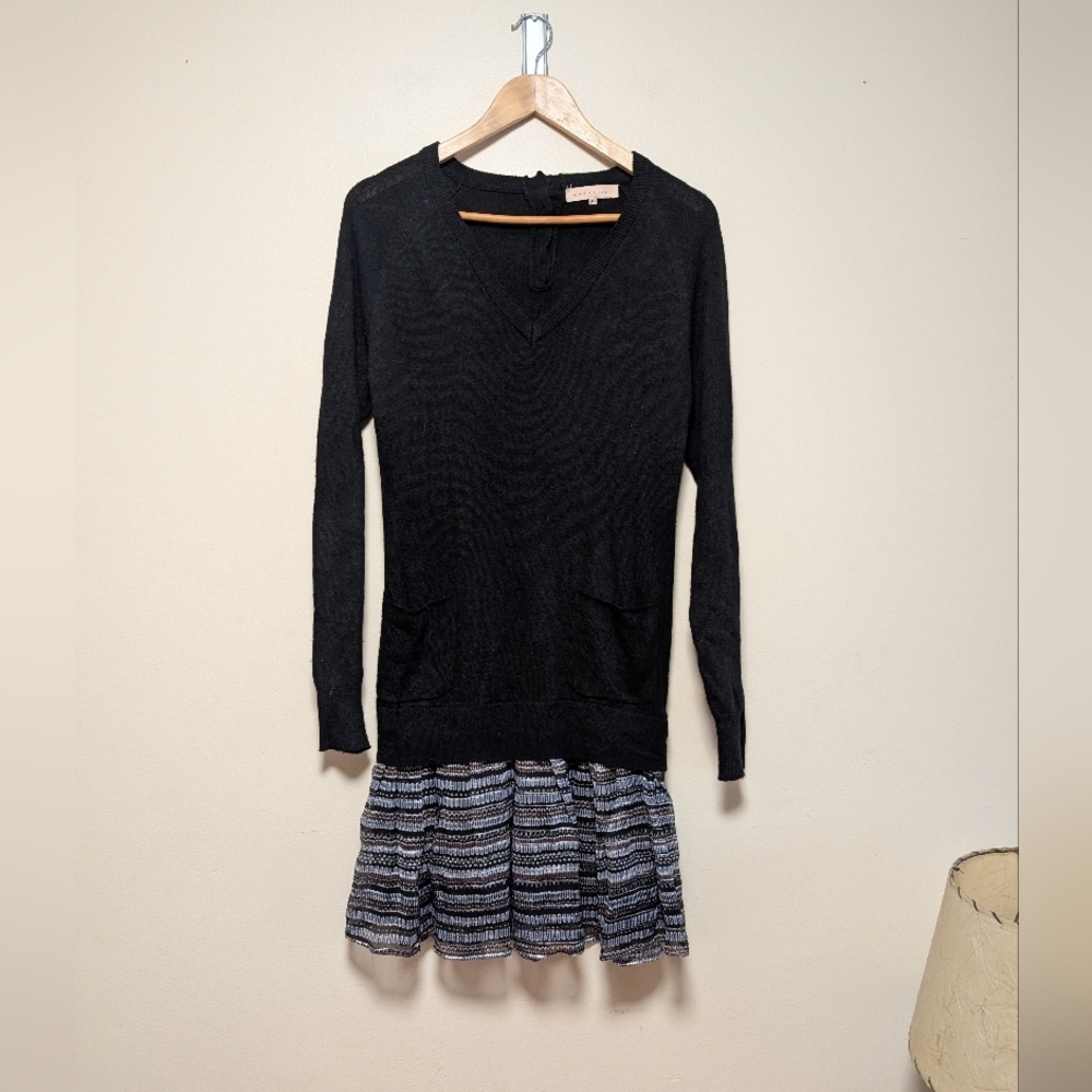 Essentiel Antwerp Black Knit Sweater Dress Layered Hem Women’s 38